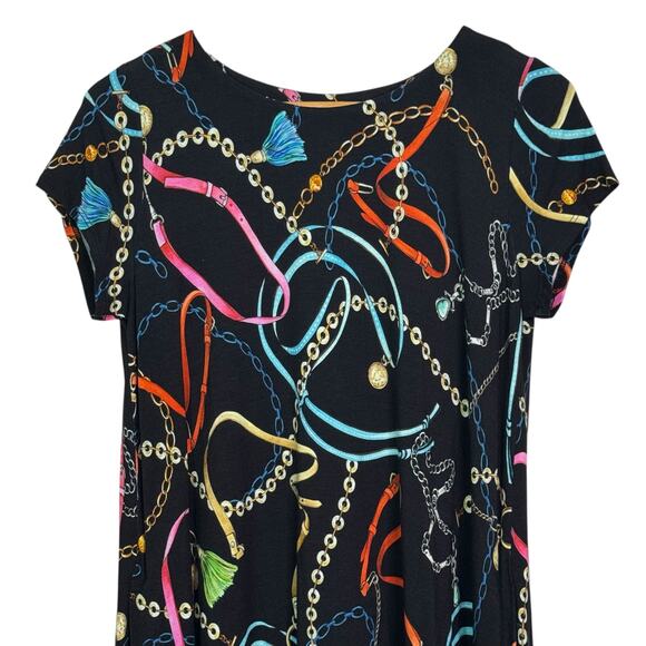 Sara Campbell Made in the USA Size Small Black Chain Print Swing Dress - Picture 2 of 8